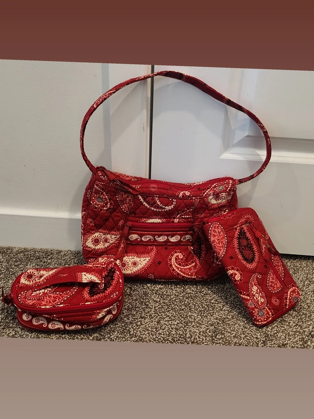 Vera BRADLEY Red Quilted Paisley Shoulder Bag Set Of 3.